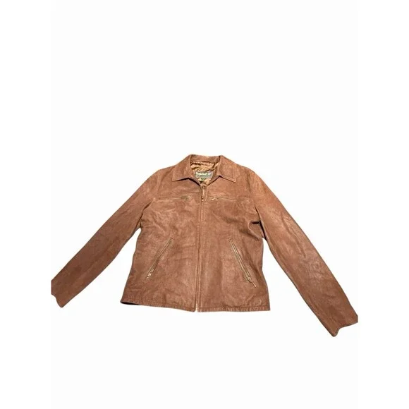 Timberland Rugged Durable 100% Genuine Leather Jacket Men's Size Small Tan Brown
